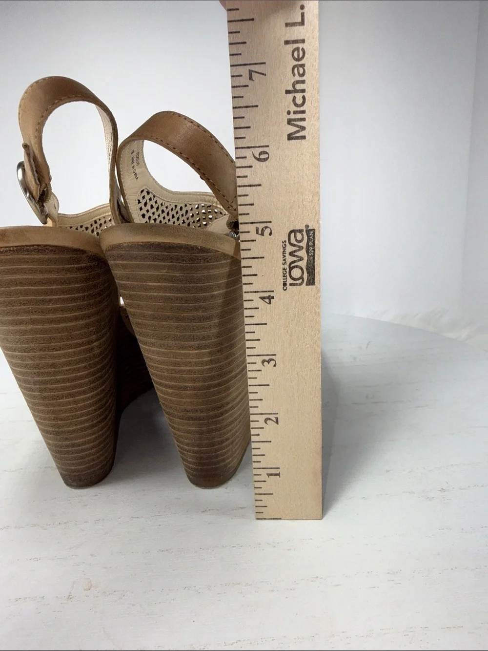 Coach Tan Perforated Leather Slingback Wedge Sandals